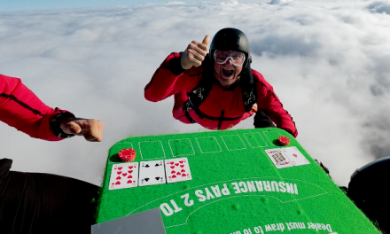 Skydivers play blackjack at 13,000ft while plunging towards Earth at 120mph